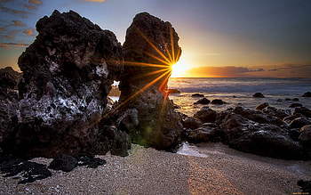 Landscape, Sunset, Stones, Sea, Beach HD wallpaper