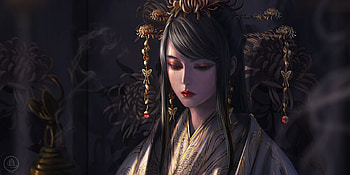 Bell, xiaofan zhang, art, fantasy, portrait, face, girl, dark, asian HD wallpaper