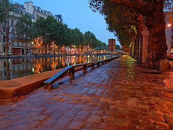 Saint Martin Canal in the Early Morning, buildings, canal, water, sidewalk HD wallpaper