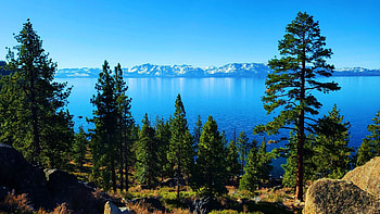 Logan Shoals Vista Point, Lake Tahoe, Nevada, trees, landscape, sky, mountains, usa HD wallpaper
