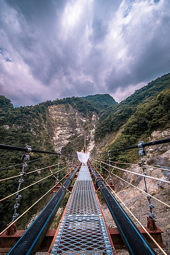 Nature, Mountains, Height, Bridge, Girl, Stroll, Loneliness HD phone wallpaper