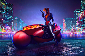 Cyberpunk Girl Bike Artwork , cyberpunk, artist, artwork, artstation HD wallpaper