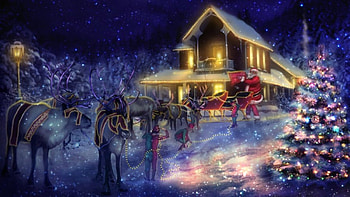 Christmas Comes, House, Santa, Comes, Christmas, Snow, Reindeer, Painting HD wallpaper