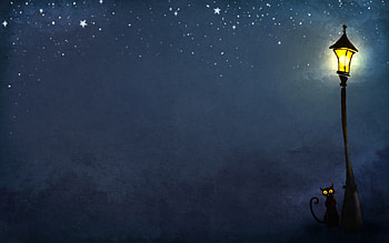 Art, Cats, Night, Lantern, Lamp HD wallpaper