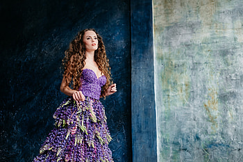 Lavender dress, blue, model, girl, dress, woman, purple, pink, flower, lavender HD wallpaper