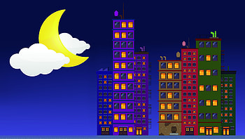 Night, buildings, minimal, pixel art HD wallpaper