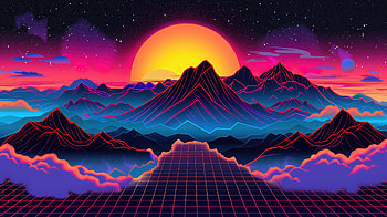 Retro Mountains World, retrowave, artist, artwork, digital-art HD wallpaper