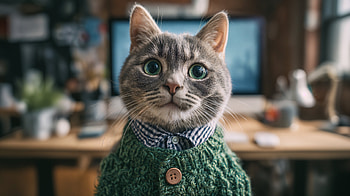 Cat Portrait – Charming Feline in Cozy Sweater, Animal, cat, sweater, pet, portrait HD wallpaper