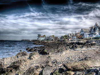 houses on the rocks, houses, rocks HD wallpaper