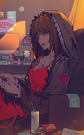 Candlelit Gamer — Brown-Haired Anime Girl , brown hair, Anime, girl, anime girl HD phone wallpaper