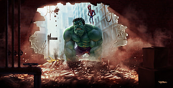 Hulk And Spider Man, hulk, spiderman, superheroes, artwork, behance HD wallpaper