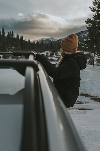 Landscape, Mountains, Miscellanea, Miscellaneous, Car, Machine, Girl, View HD phone wallpaper