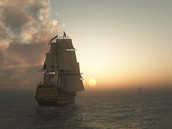Transport, Landscape, Sunset, Ships, Sea HD wallpaper