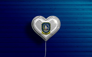 I Love Riau Islands, , realistic balloons, blue wooden background, Day of Riau Islands, indonesian provinces, flag of Riau Islands, Indonesia, balloon with flag, Provinces of Indonesia, Riau Islands flag, Riau Islands HD wallpaper