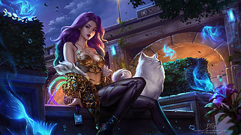 Fantasy girl, blue, graja, fantasy, art, blondynki tez, girl, orange, fox HD wallpaper