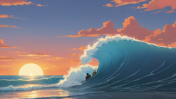 Sunset Drawing, sunset, wave, sea, ocean, sky, Ocean Waves HD wallpaper