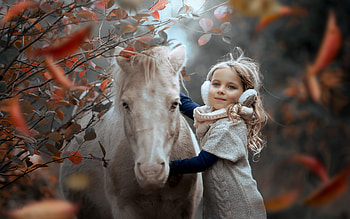 Little Girl and Horse, cute, animal, horse, girl HD wallpaper