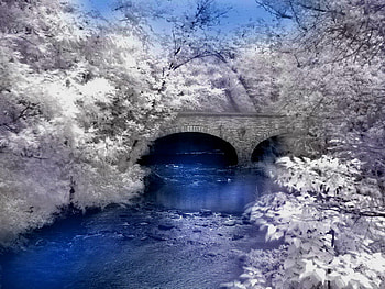 Winter stone bridge, winter, river, frost, cold, bridge, stone, water HD wallpaper
