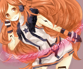 anime, brown eyes, pink, music, brown hair, girl, long hair, dress HD wallpaper