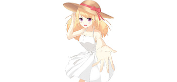 Cute, anime girl, blonde, hat, summer HD wallpaper