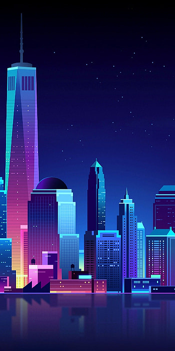 Neon skyline, City illustration, Hnh xm mc HD phone wallpaper