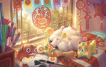 Year of the Tiger, art, mouse, fantasy, festival, hamster, new year, cute, chinese, gao wenjie, zodiac HD wallpaper