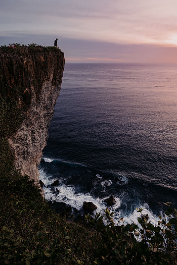 Sea, Shore, Bank, Miscellanea, Miscellaneous, Cliff, Human, Person, Loneliness HD phone wallpaper