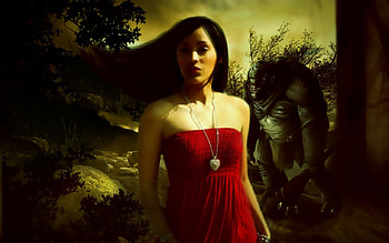 BEAUTY AND THE BEAST, model, ladies, beautiful, monster, dark, woman, lady, troll, fantasy, pretty, red, nature, women, lovely HD wallpaper