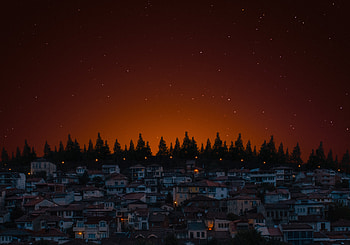 City Of Lights Houses And Trees Dark Evening , city, lights, graphy, evening HD wallpaper