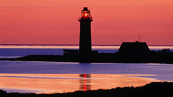 Lighthouse in Omoe Island,Denmark, sea, lighthouse, architecture, reflection, sky HD wallpaper