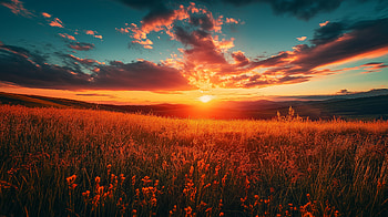 Summer Solstice Sunset Over Vibrant Meadow –, sunset, meadow, summer, vibrant colors HD wallpaper