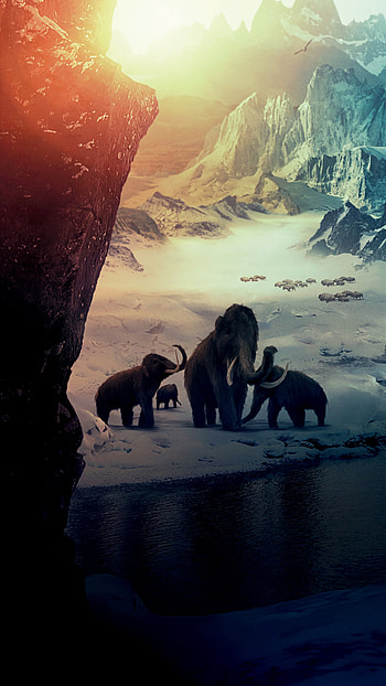 mammoths, Big elephants ice age, Snow mountains fantasy, Sony Xperia Z5 Premium HD phone wallpaper