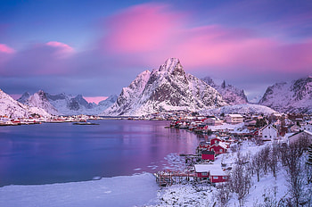 The Lofoten Island, Town, Norway, The village, Pink Sky, Morning, Light HD wallpaper