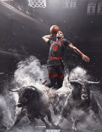Zach lavine dunk, red, basketball, chicago bulls, black, bulls, court, grey HD phone wallpaper