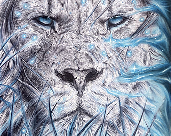Zodiac ~ Leo, fantasy, art, jacob, luminos, lion, blue, winter, leu, white, frozen, iarna HD wallpaper