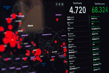 Digital visualization of COVID-19 statistics showing deaths and recoveries globally. HD wallpaper