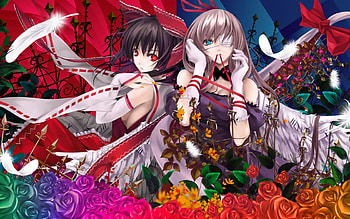 Reimu and Yukari, mystic, mahou, magic, reimu hakurei, priestess, yukari yakumo, shrine, anime, touhou HD wallpaper