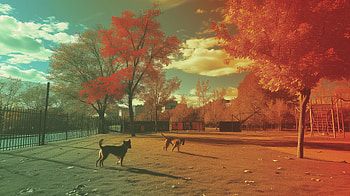 Vibrant Dog Park Adventure, dog, dog park, park, Autumn, tree HD wallpaper