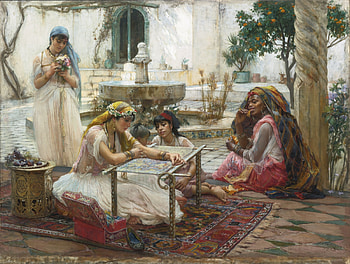 Harem, art, girl, odalisque, arthur frederick bridgman, woman, summer, lumins, painting, pictura HD wallpaper