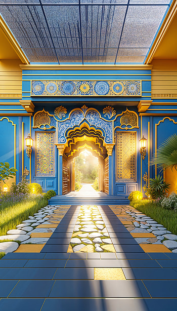 Majestic Entrance: A Vibrant , building, vibrant colors HD phone wallpaper