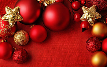 Red Christmas background, , red Christmas balls, background with red balls, Merry Christmas, Happy New Year, golden stars HD wallpaper