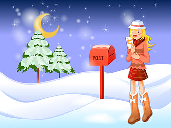 Greetings letter, holiday, moon, snow, christmas, tree HD wallpaper