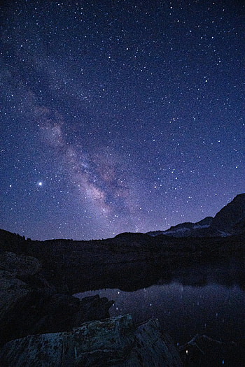Nature, Night, Rocks, Lake, Starry Sky, Nebula HD phone wallpaper