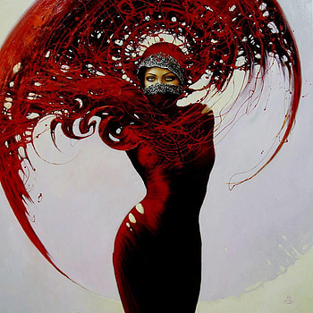 Red, lady, abstract, fantasy HD wallpaper