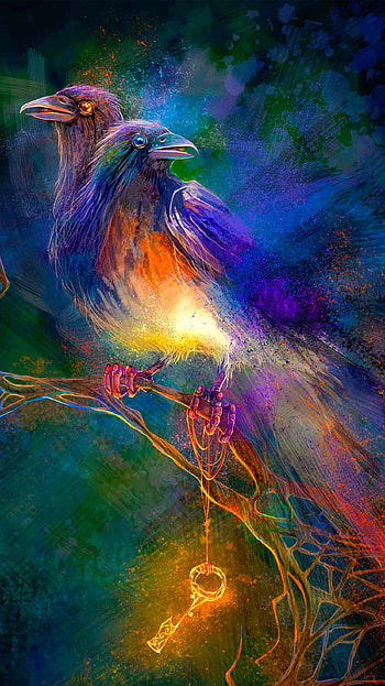 Crows at Night, art, fantasy, animal HD phone wallpaper
