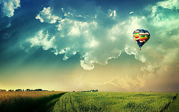 Landscape, Sky, Balloons HD wallpaper