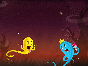 Funy spirits, night, blue, alesita, spirits, spirit, yellow, funy HD wallpaper