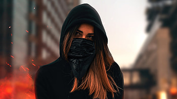 Blonde Girl Sitting Face Covered , mask, blonde, girls, model, graphy HD wallpaper