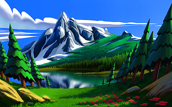 abstract landscapes, 3D art, summer, river, mountains, creative, 3D landscapes, abstract nature, drawing landscapes HD wallpaper