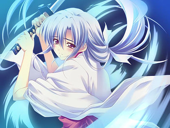 Minatogawa Tamami, blue, kimono, sword, ribbon, girl, long hair, moshimo ashita ga harenaba, purple, anime, katana, bow HD wallpaper